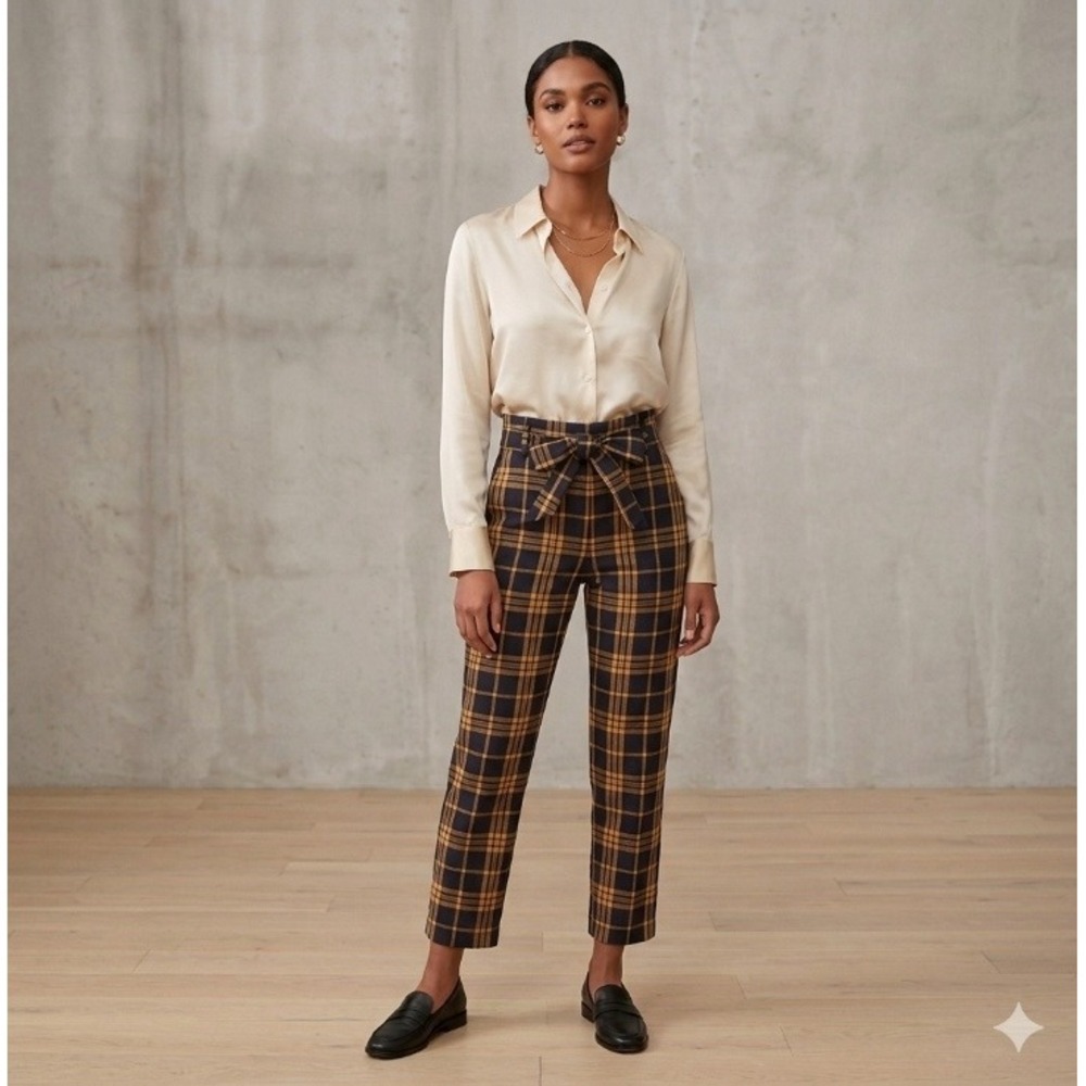 Aritzia Wilfred Plaid Trousers Womens 6 High Rise Cropped Career Pants